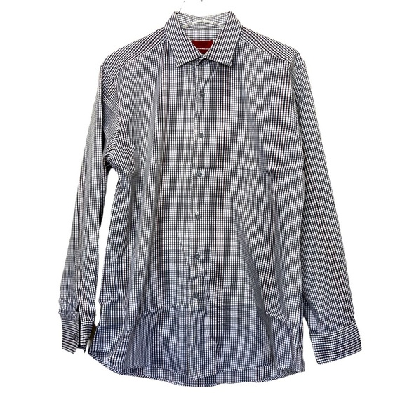 ALFANI Black/Brown/Tan Checks Long Sleeve Dress Shirt 15.5” 32/33 Medium Fitted - Picture 1 of 5